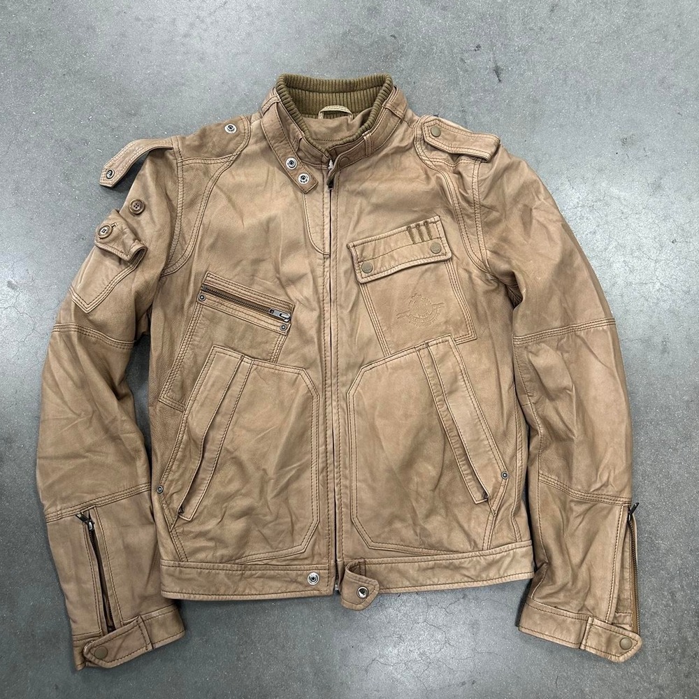*SOLD* Y2K Diesel Tan 100% sheep leather Full Zip utility field jacket Sz Small